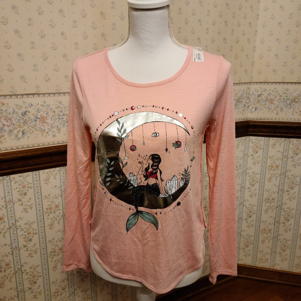 MAGICAL MERMAID CRESCENT MOON GRAPHIC TEE LIGHT PINK LONG SLEEVE- XL 14-16